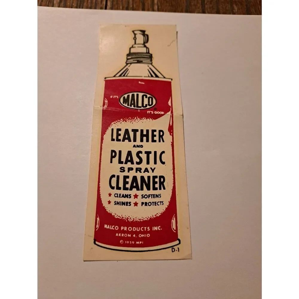 Vintage RARE Original 50-60s Malco Leather Plastic Cleaner Car Water Slide Decal
